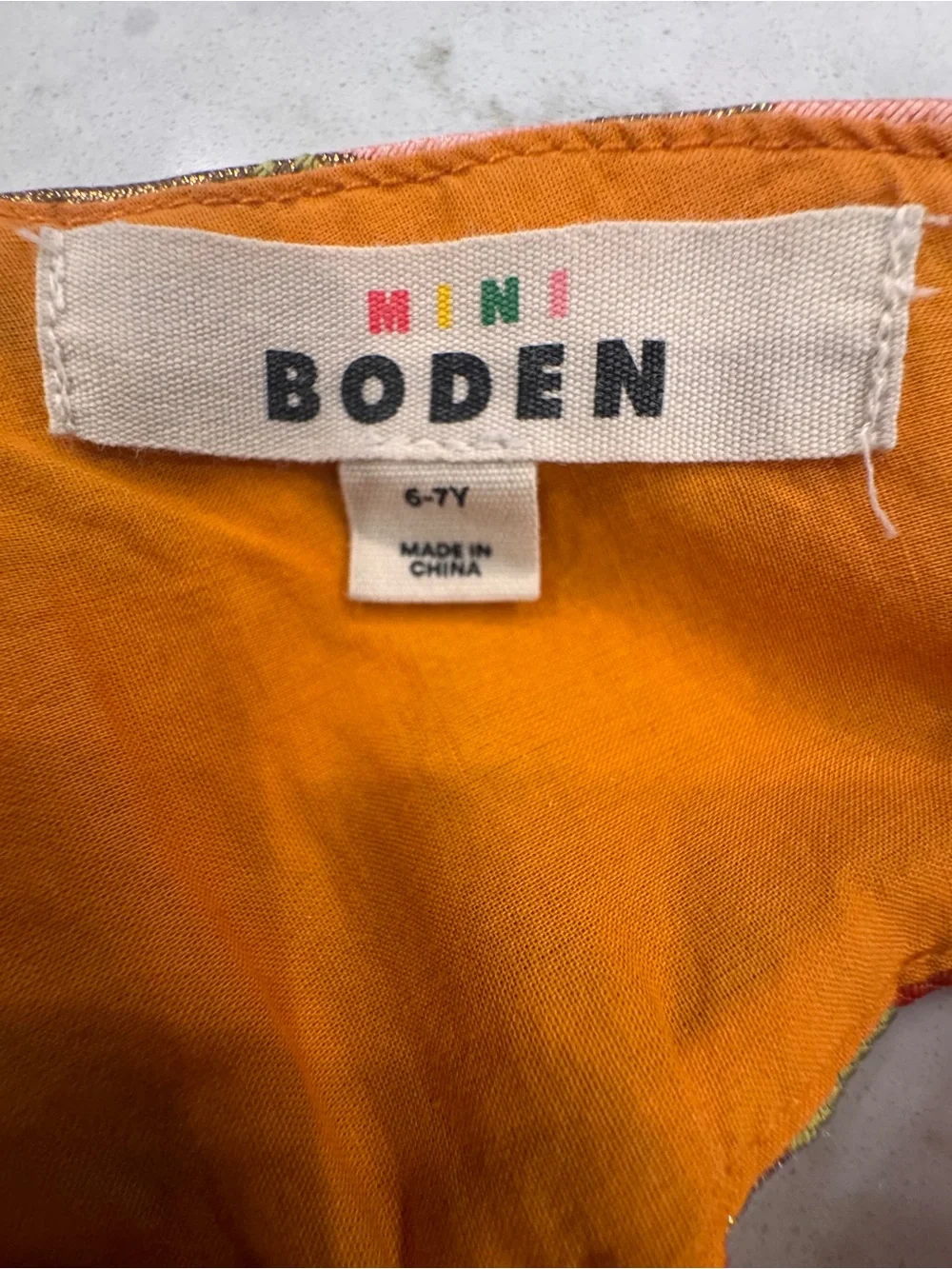 Mini Boden Orange Lined Dress with Colorful Logo